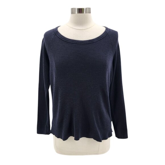 James Perse Standard Womens Large / 3 Top Waffle Knit Black Thermal Long Sleeve - Picture 1 of 9